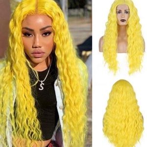 Yellow Long Loose Curly Lace Front Wigs